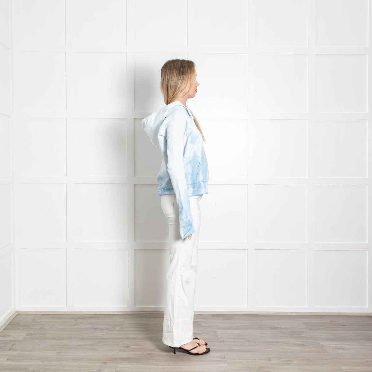 Nili Lotan White Blue Tie Dye Hooded Distressed Sweatshirt