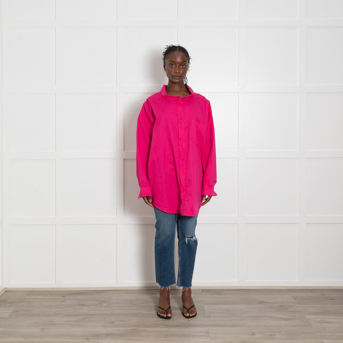 Balenciaga Bright Pink Logo Oversized Shirt