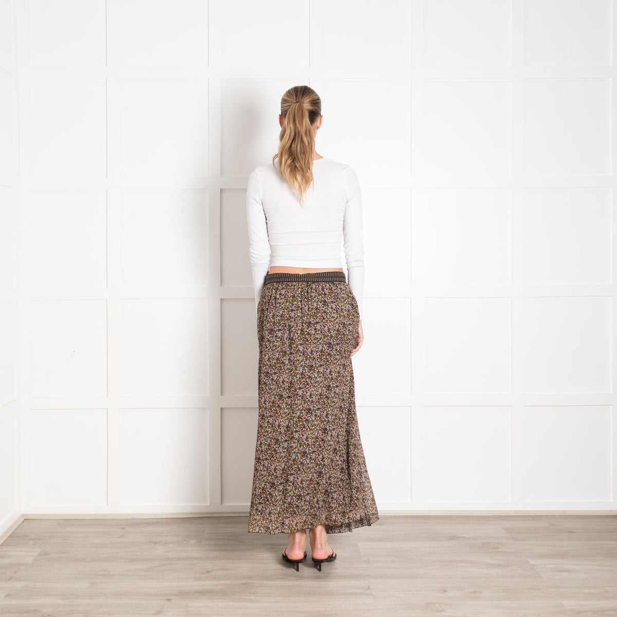 Luisa Cerano Black Green Ditzy Flower Print Midi Skirt