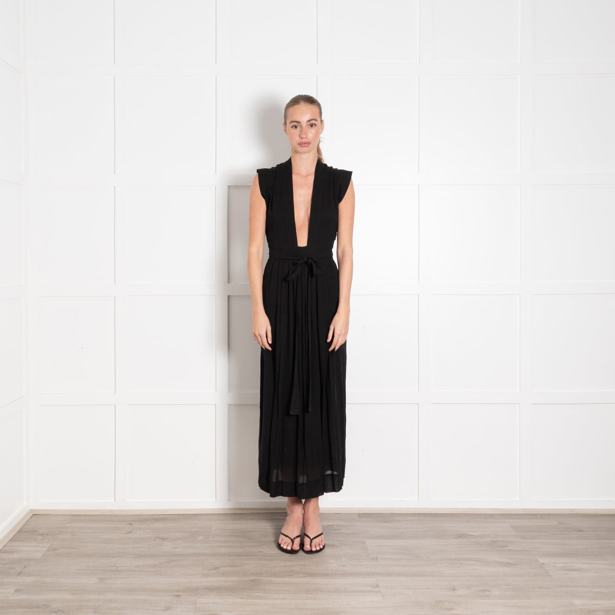 Isabel Marant Black Cotton Blend Silk Lined Sleeveless Deep V Maxi Dress