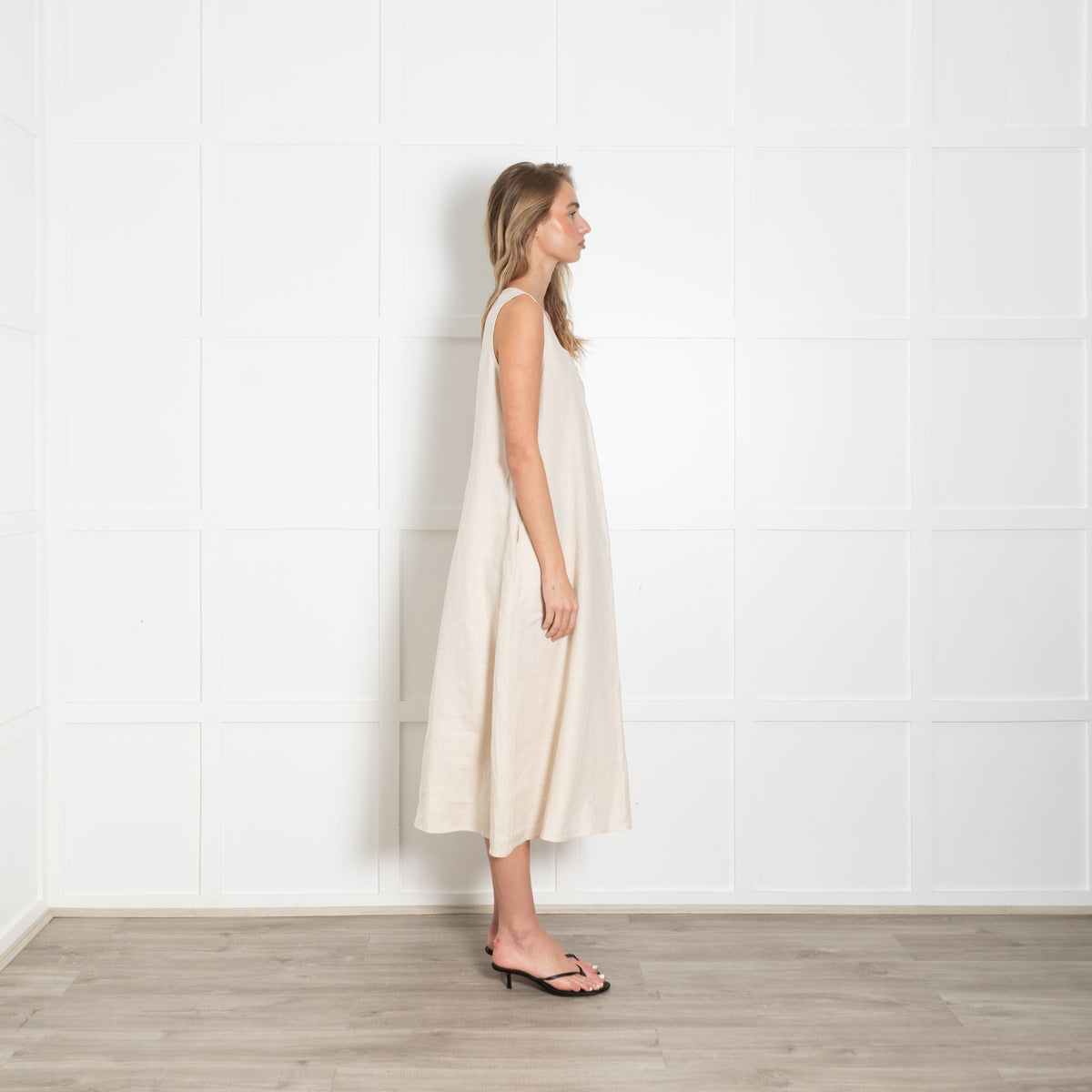 Max Mara Leisure Beige Linen Sleeveless Shift Dress