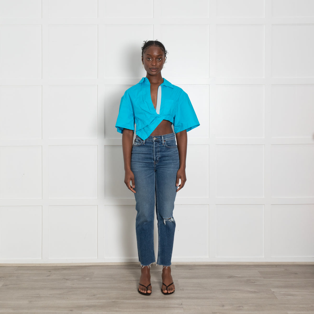 Jacquemus Le Spash Royal Blue Cropped Shirt