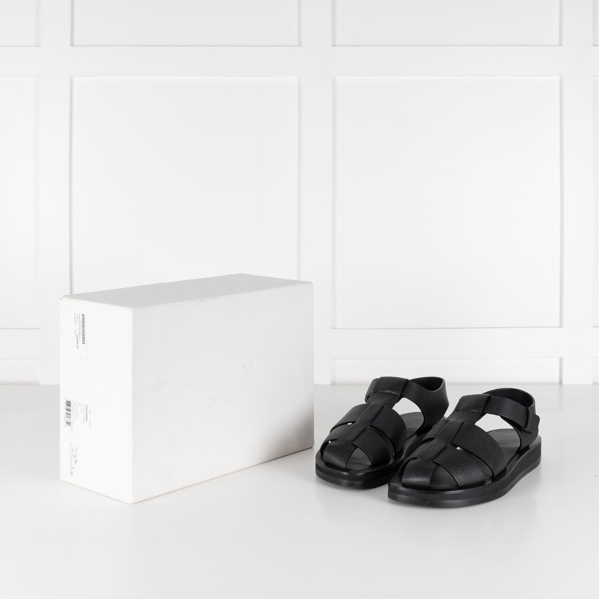 The Row Black Grain Leather Fisherman Flat Sandal