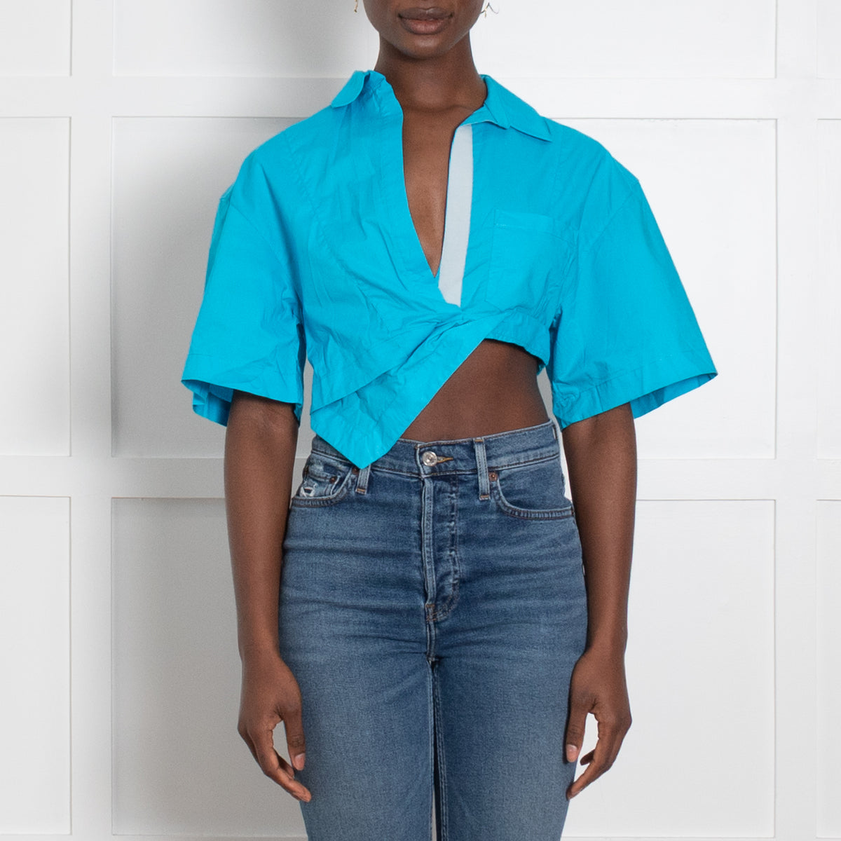 Jacquemus Le Spash Royal Blue Cropped Shirt