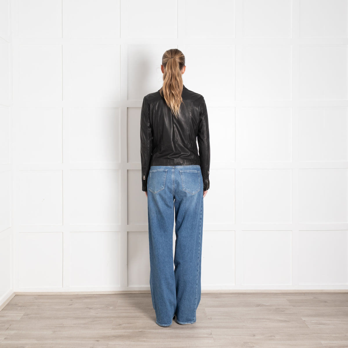 Munderingskompagniet Black Leather Khaki Satin Lined Biker Jacket