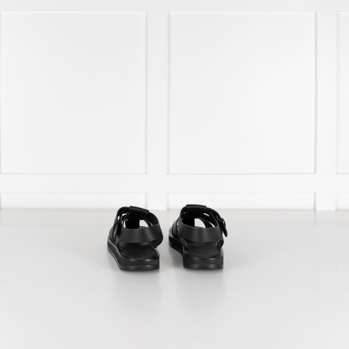 The Row Black Grain Leather Fisherman Flat Sandal