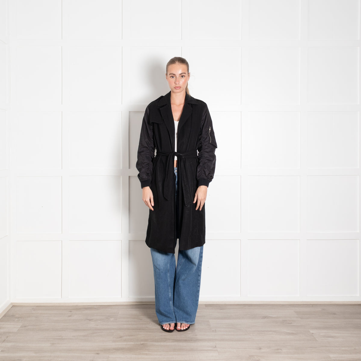 Sandro Black Duster Coat with Elasticated Cuffs