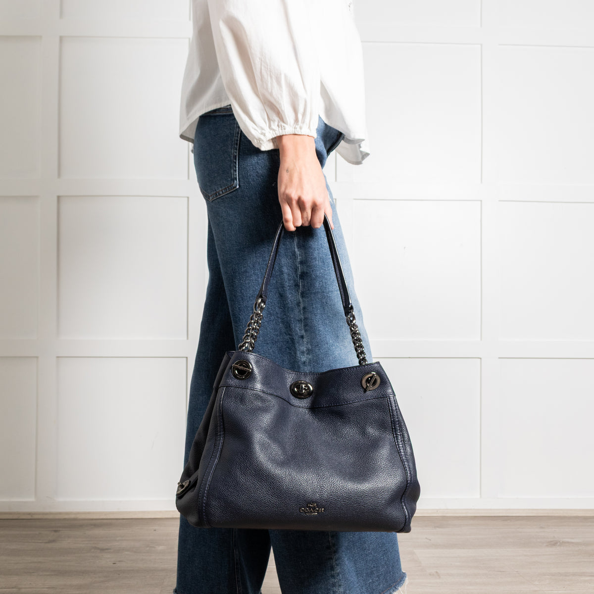 Coach Navy Edie Leather Tote Bag