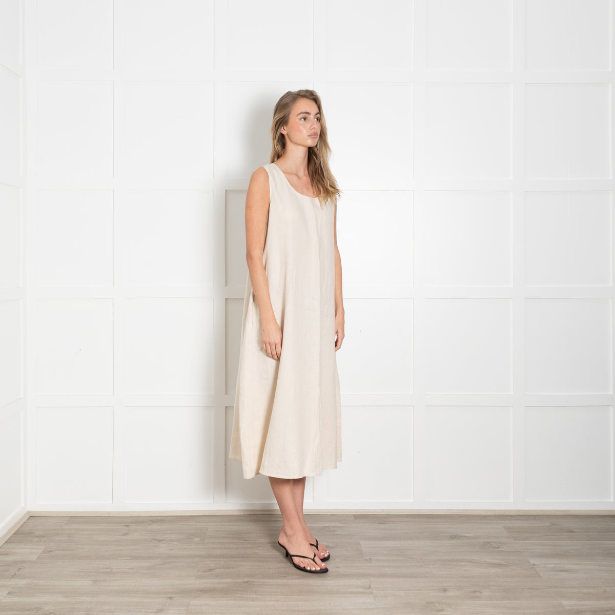Max Mara Leisure Beige Linen Sleeveless Shift Dress