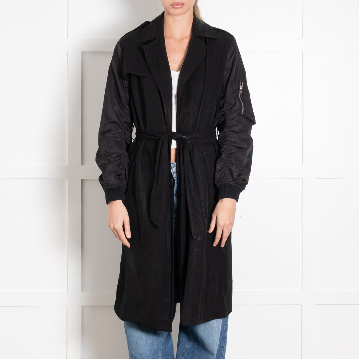 Sandro Black Duster Coat with Elasticated Cuffs