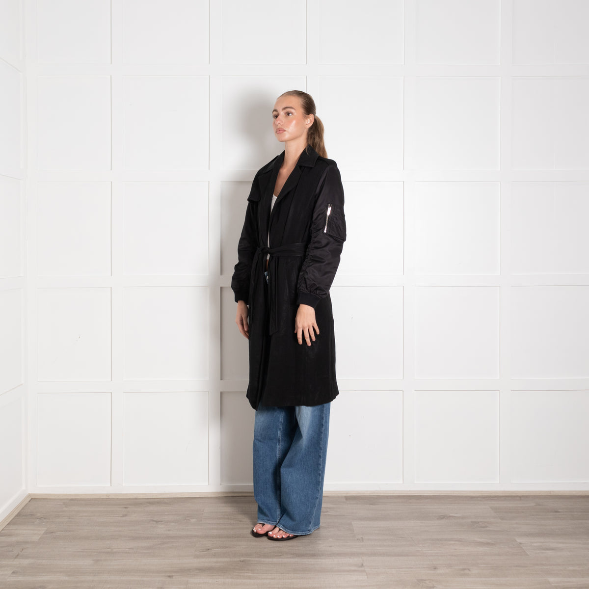 Sandro Black Duster Coat with Elasticated Cuffs