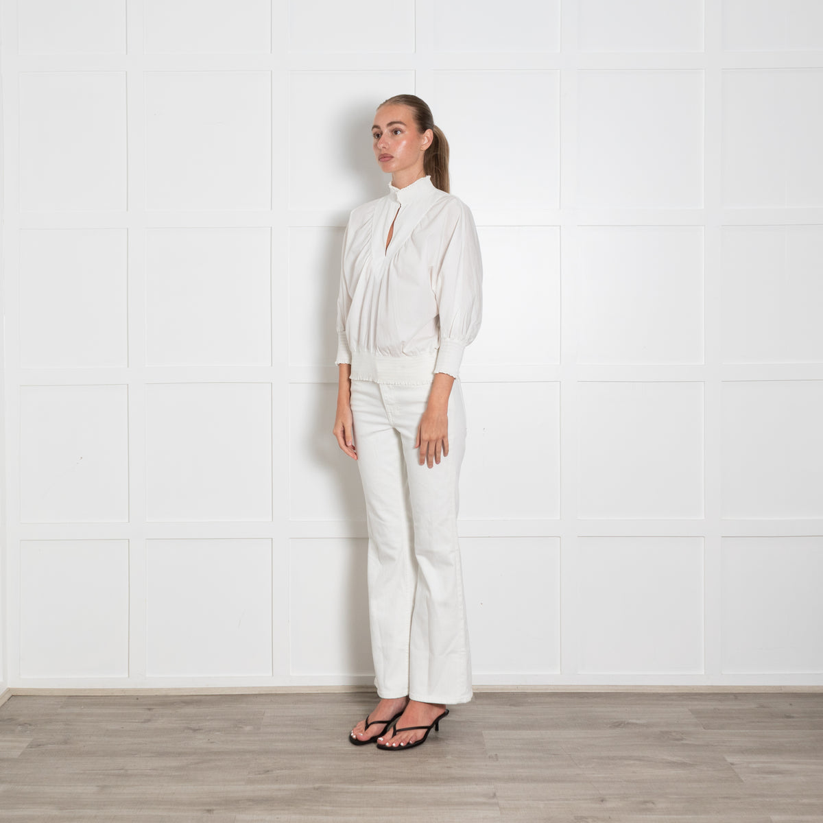 Maje White Frill Neck Smock Cuff Blouse