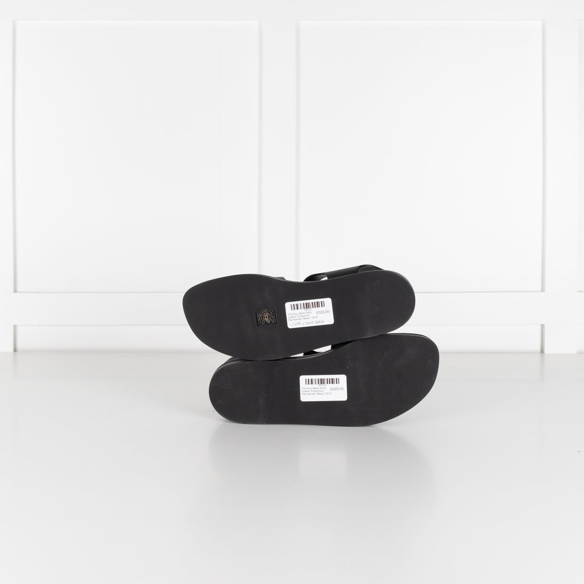 The Row Black Grain Leather Fisherman Flat Sandal