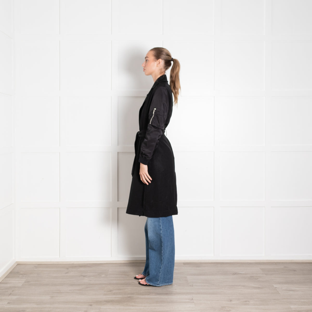 Sandro Black Duster Coat with Elasticated Cuffs