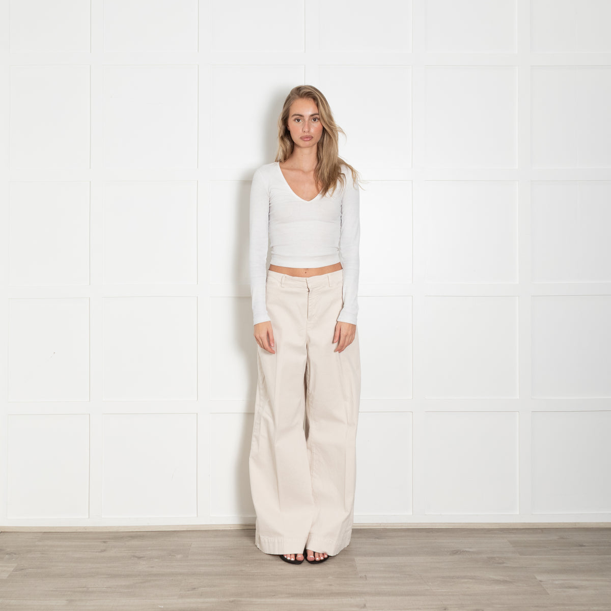 Frame Beige Wide Leg Chino Style Trouser