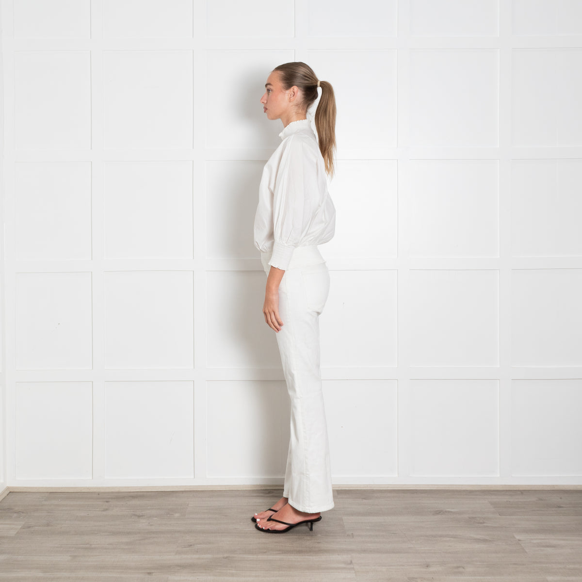 Maje White Frill Neck Smock Cuff Blouse