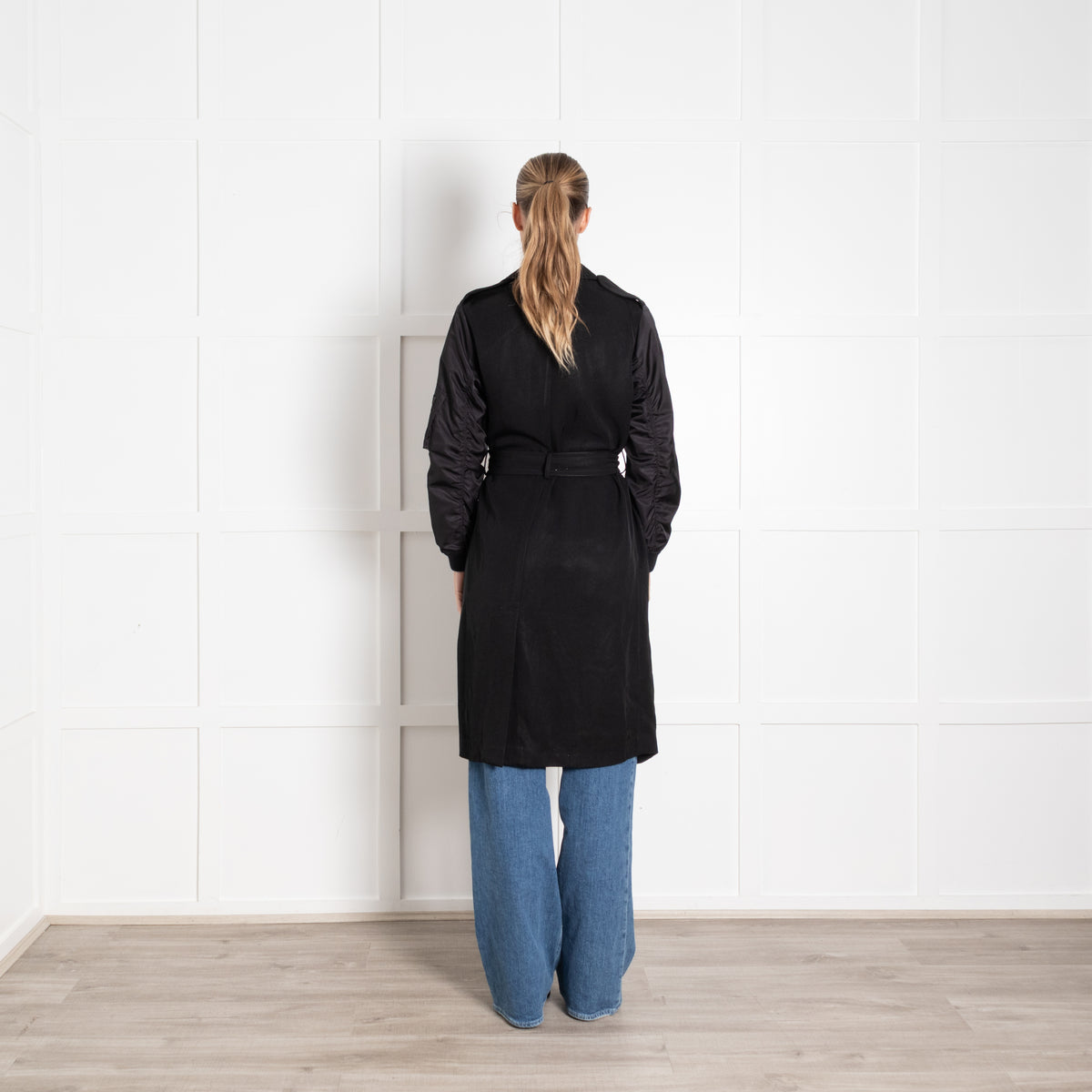 Sandro Black Duster Coat with Elasticated Cuffs