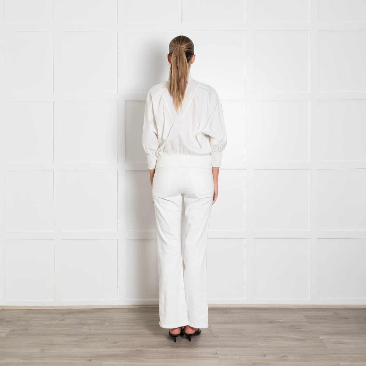 Maje White Frill Neck Smock Cuff Blouse
