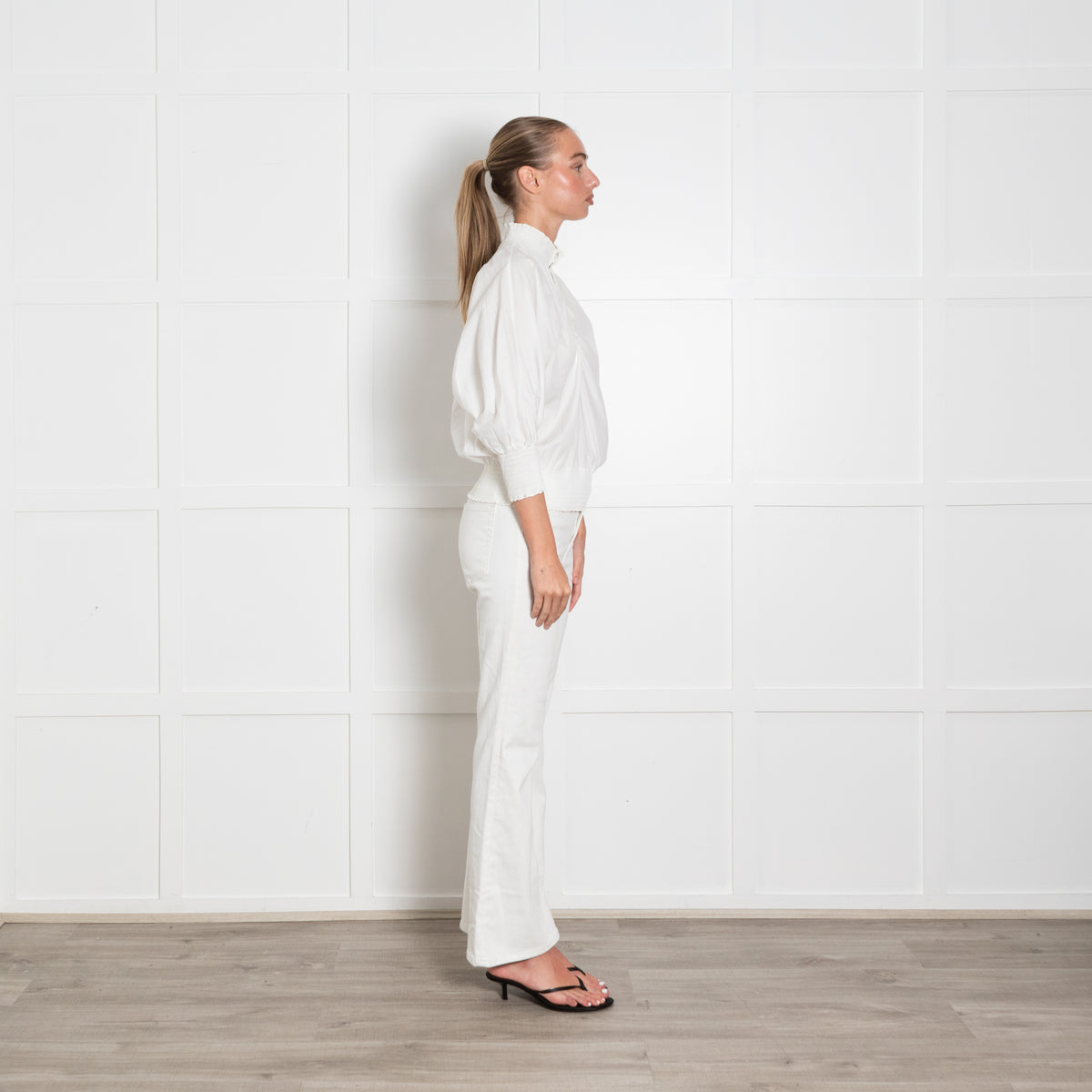 Maje White Frill Neck Smock Cuff Blouse