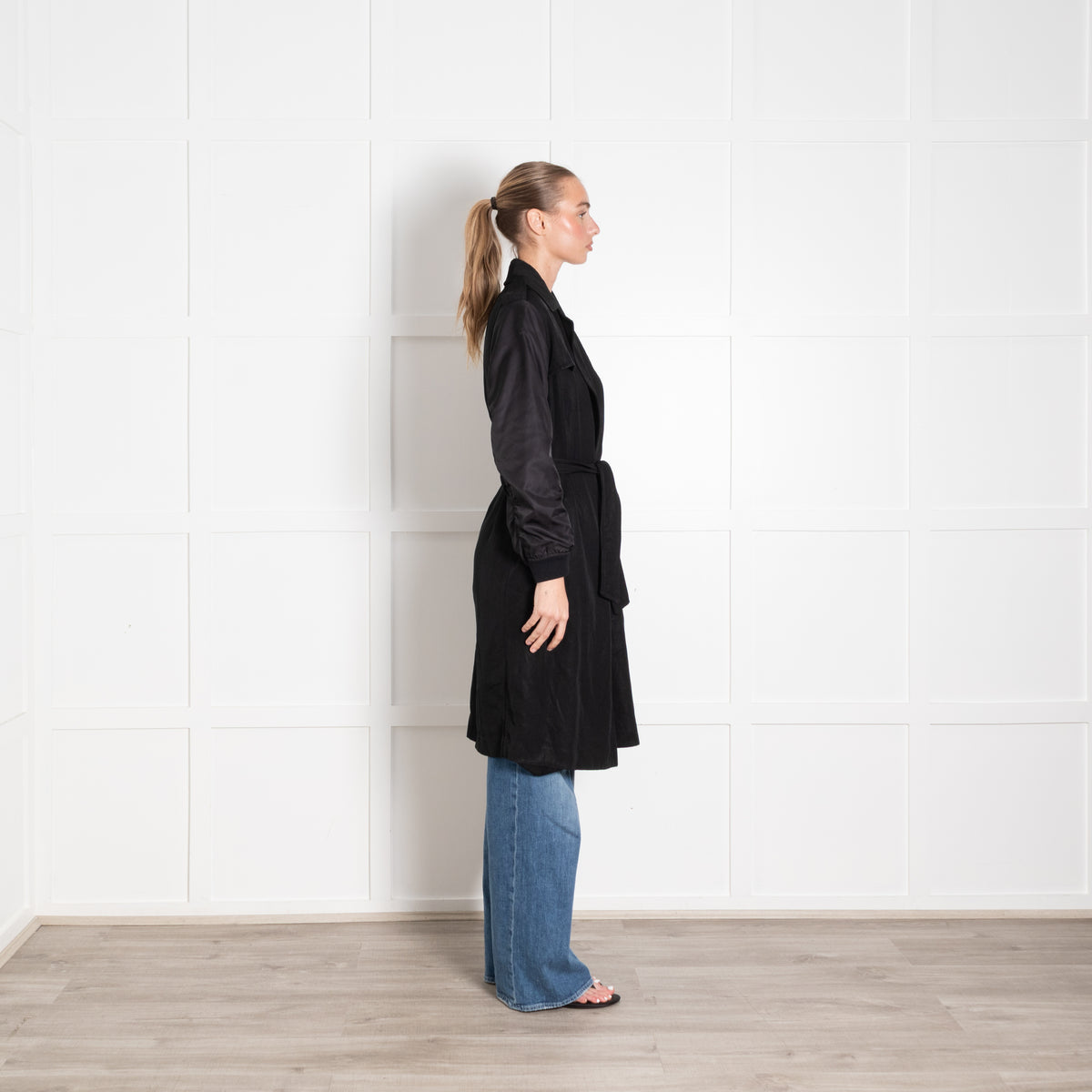 Sandro Black Duster Coat with Elasticated Cuffs