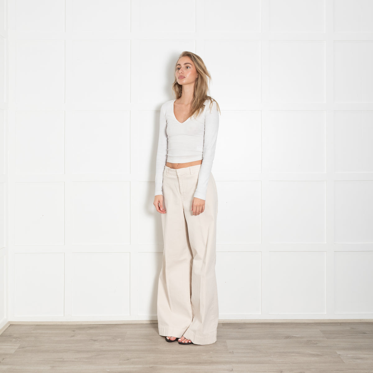 Frame Beige Wide Leg Chino Style Trouser