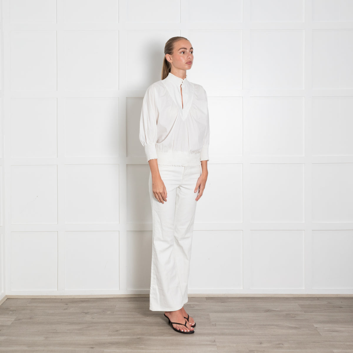 Maje White Frill Neck Smock Cuff Blouse