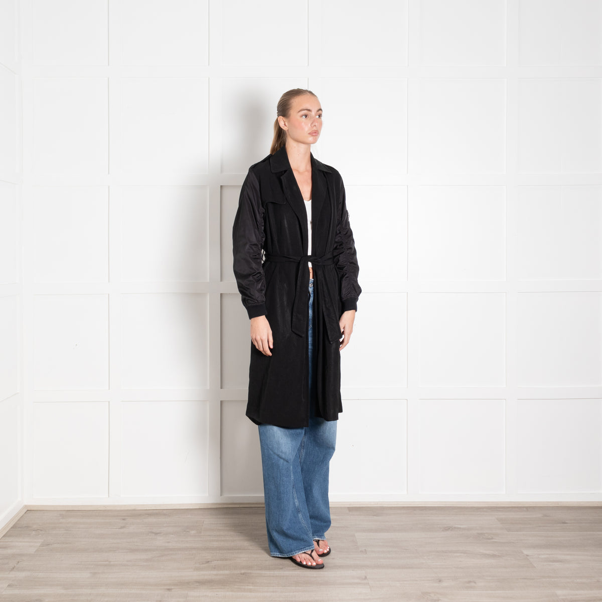 Sandro Black Duster Coat with Elasticated Cuffs