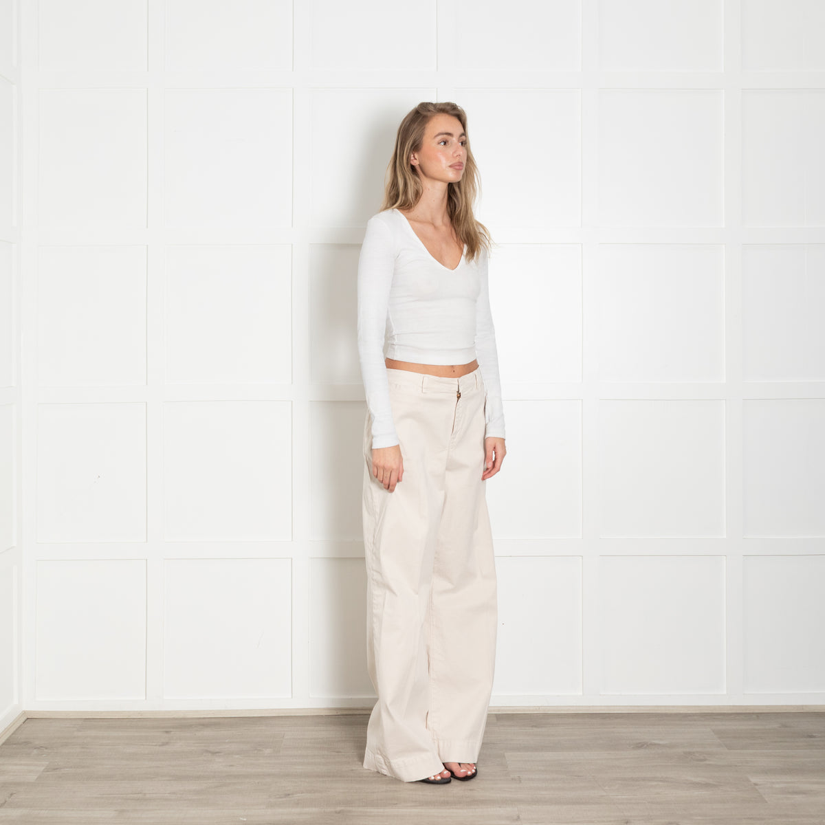 Frame Beige Wide Leg Chino Style Trouser
