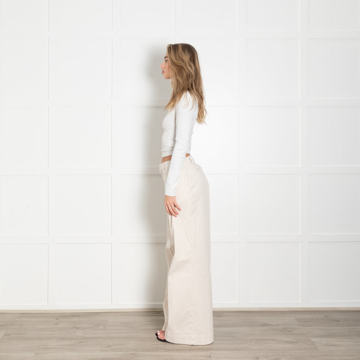 Frame Beige Wide Leg Chino Style Trouser