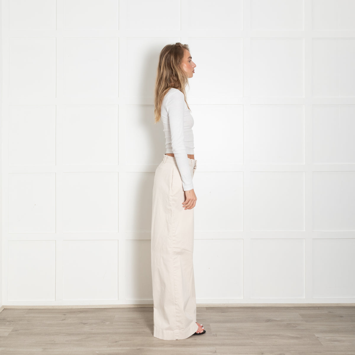 Frame Beige Wide Leg Chino Style Trouser