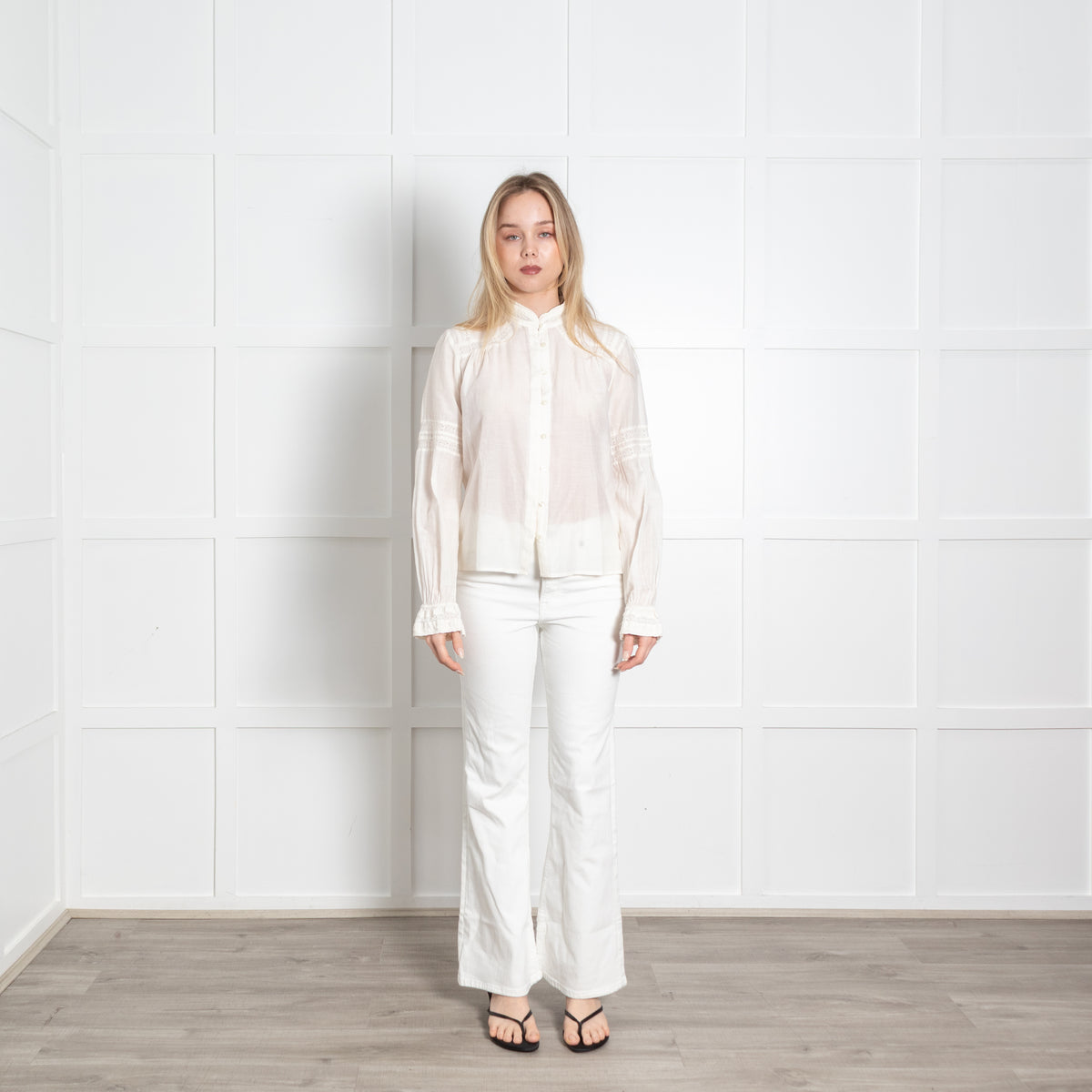 Me + Em Cream Cotton Lace Detail Long Sleeve Top