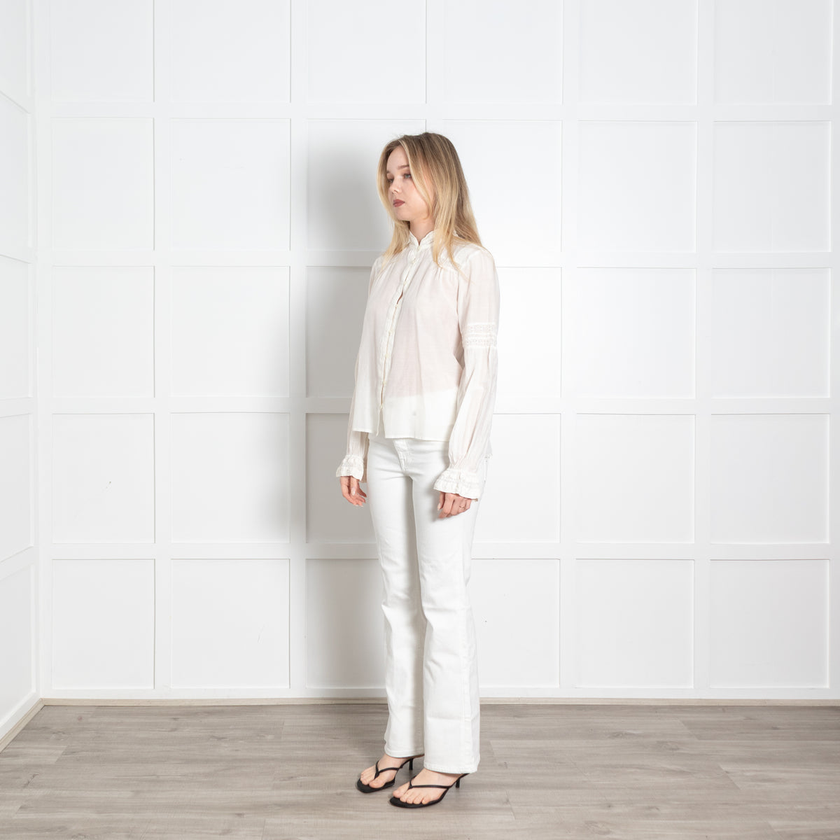 Me + Em Cream Cotton Lace Detail Long Sleeve Top