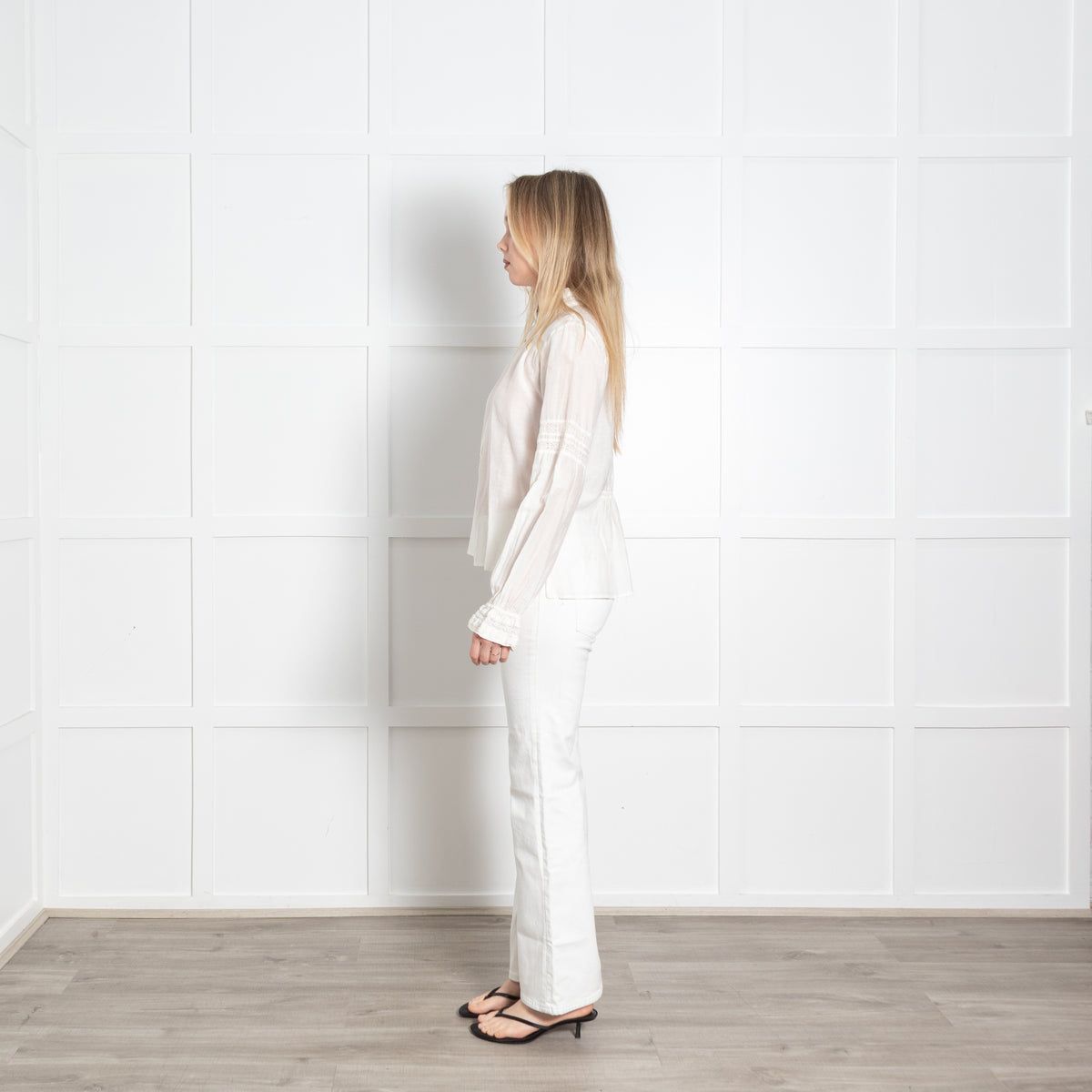 Me + Em Cream Cotton Lace Detail Long Sleeve Top