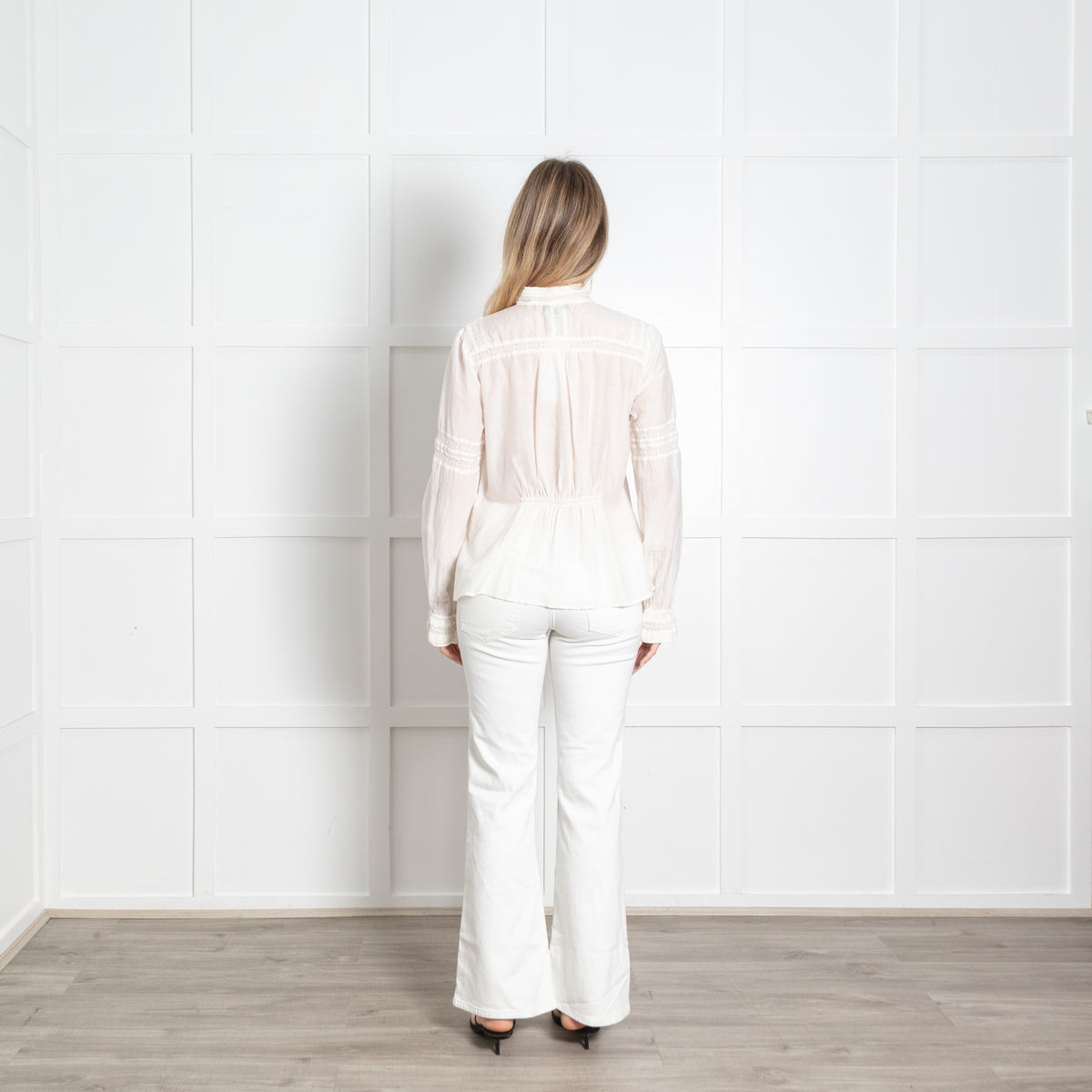 Me + Em Cream Cotton Lace Detail Long Sleeve Top