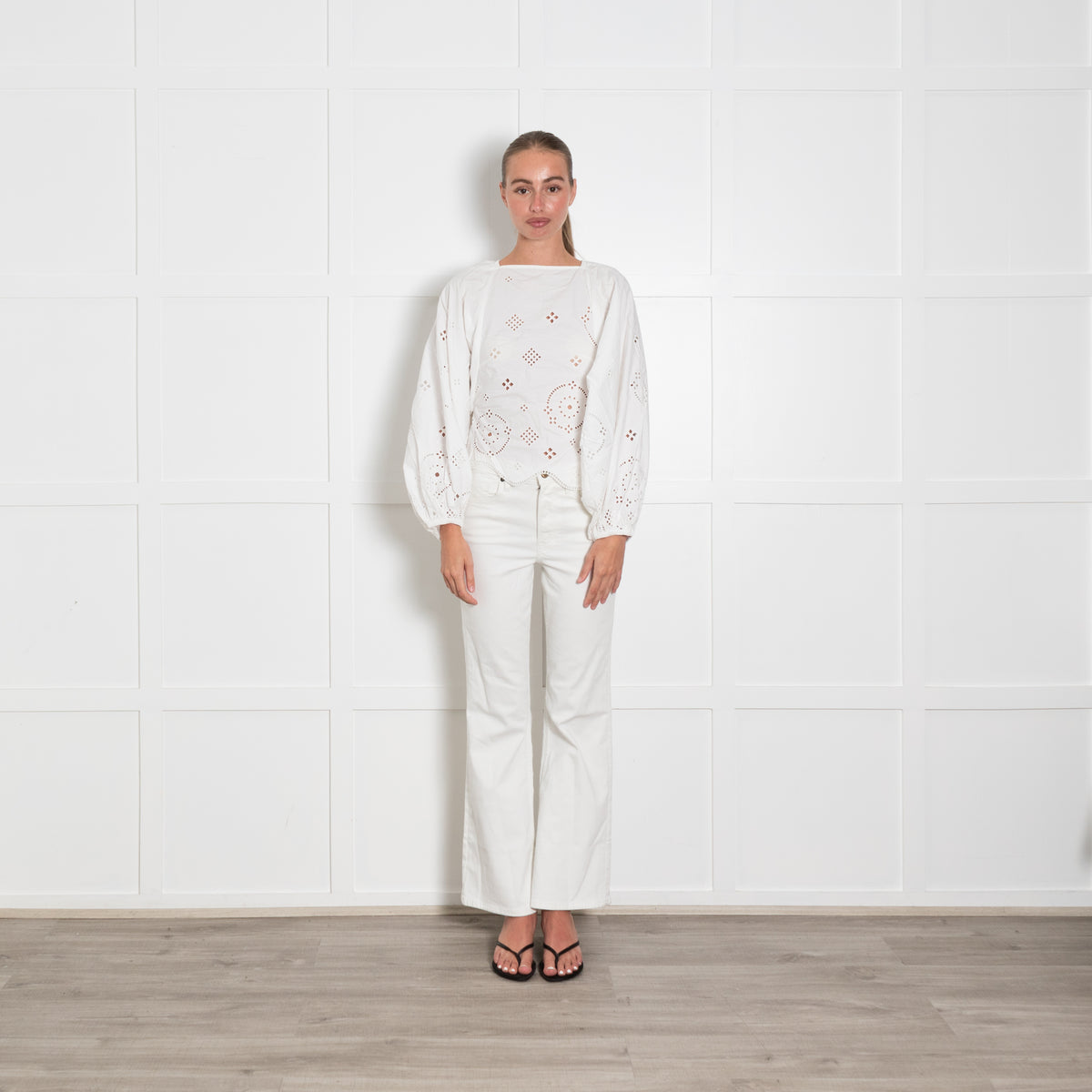 Ganni White Cotton Broderie Anglaise Blouse