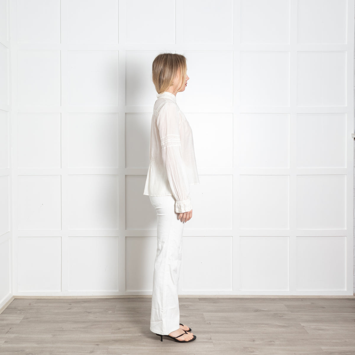 Me + Em Cream Cotton Lace Detail Long Sleeve Top