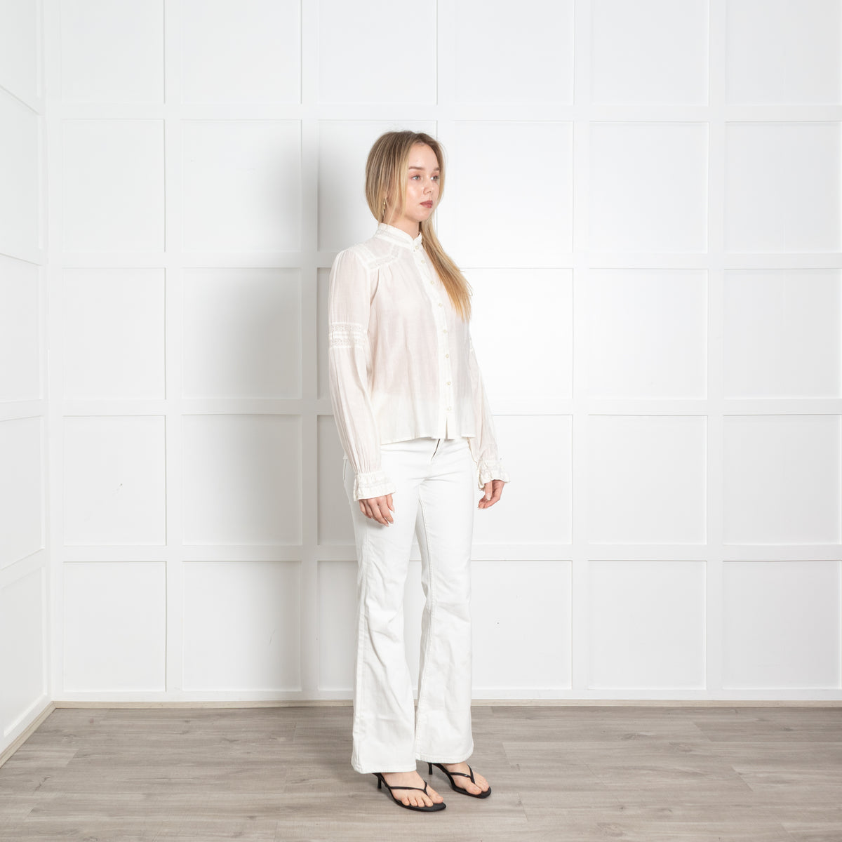 Me + Em Cream Cotton Lace Detail Long Sleeve Top