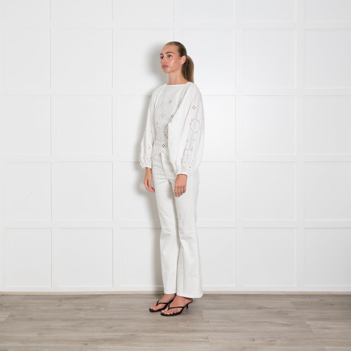 Ganni White Cotton Broderie Anglaise Blouse