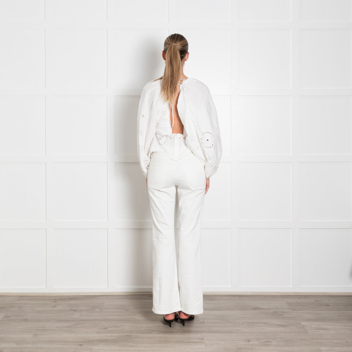 Ganni White Cotton Broderie Anglaise Blouse