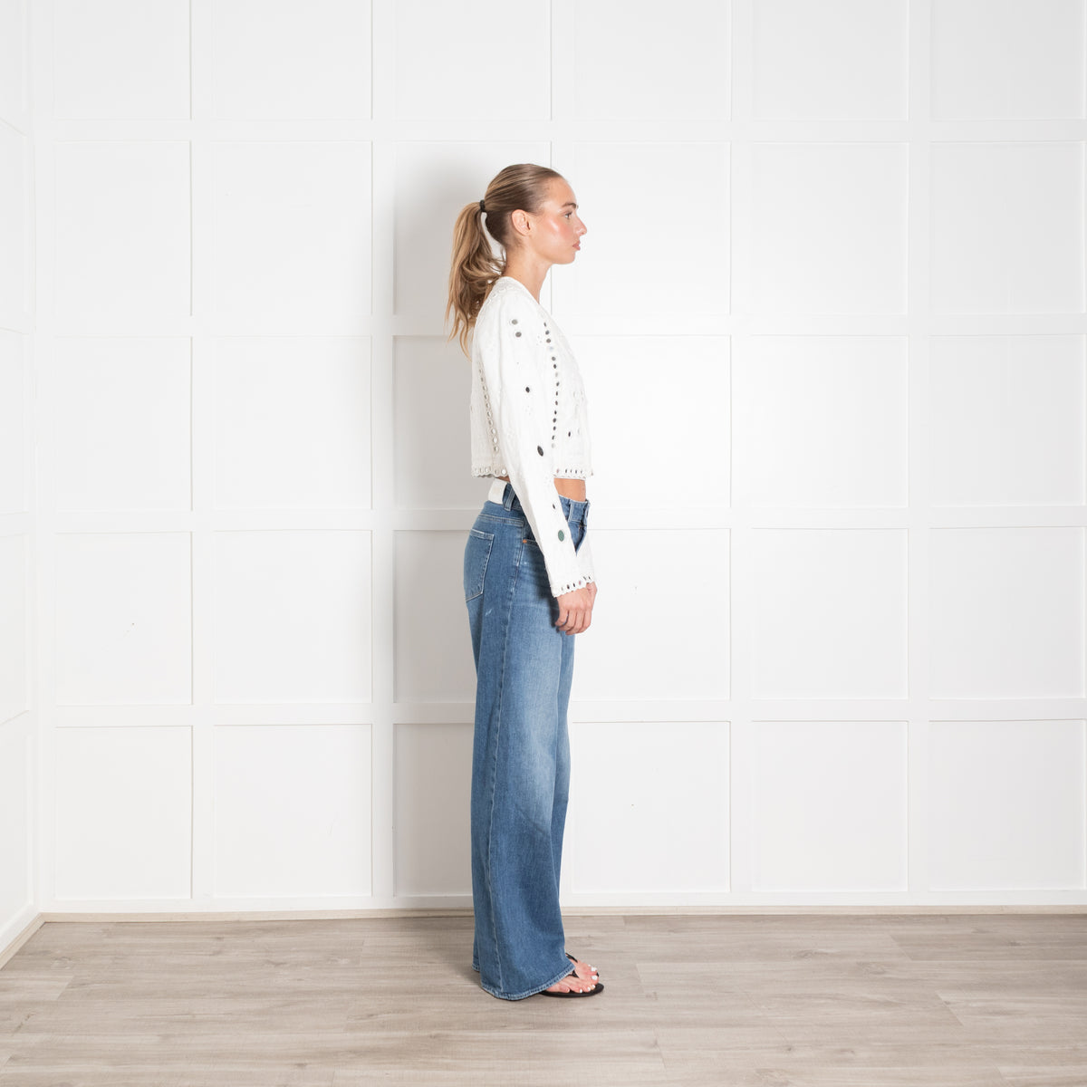 Love Shack Fancy White Embroidered Jacket with Mirror Embellishment