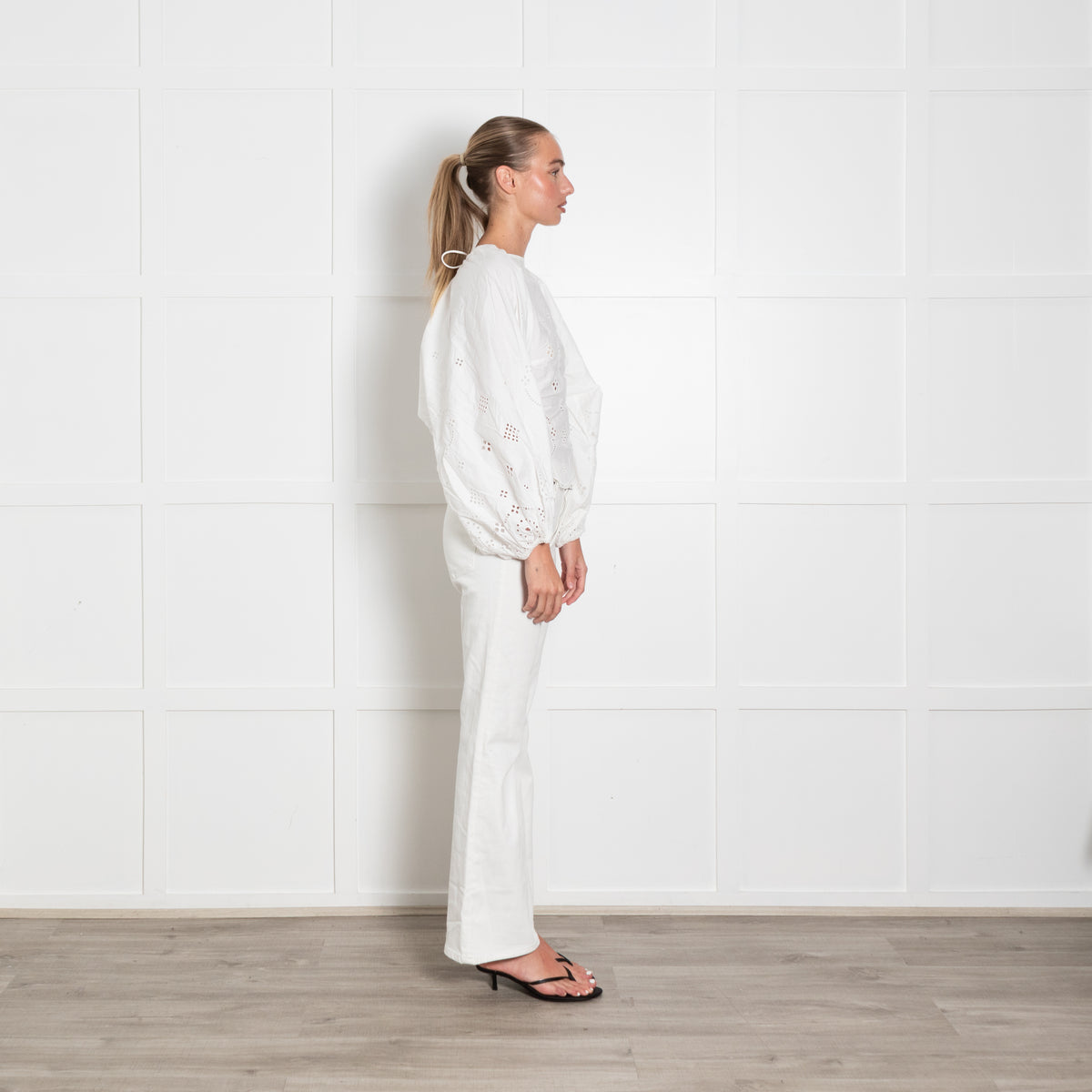 Ganni White Cotton Broderie Anglaise Blouse