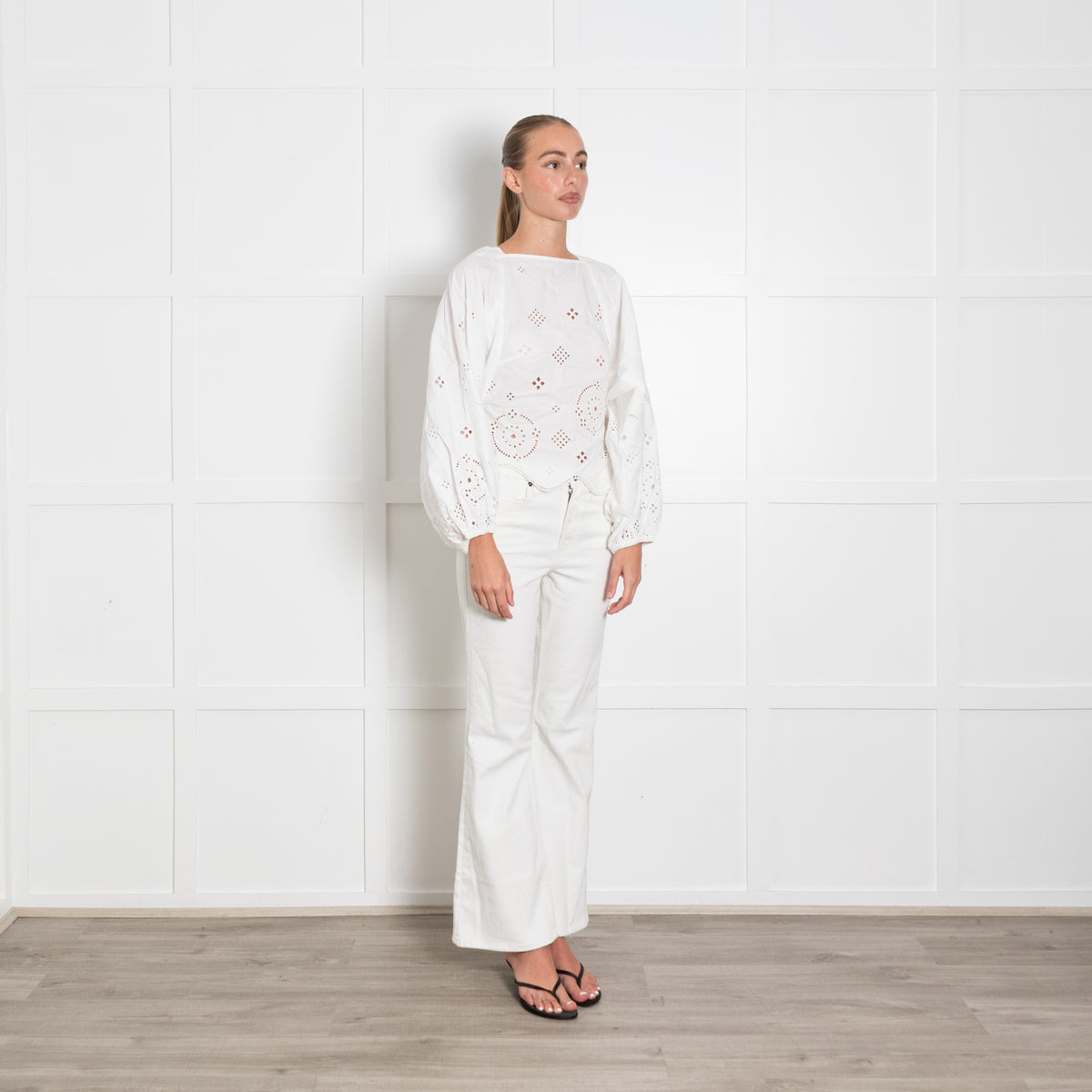 Ganni White Cotton Broderie Anglaise Blouse