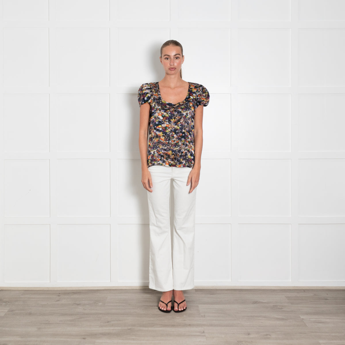 Erdem Dark Floral Cap Sleeve Silk Top