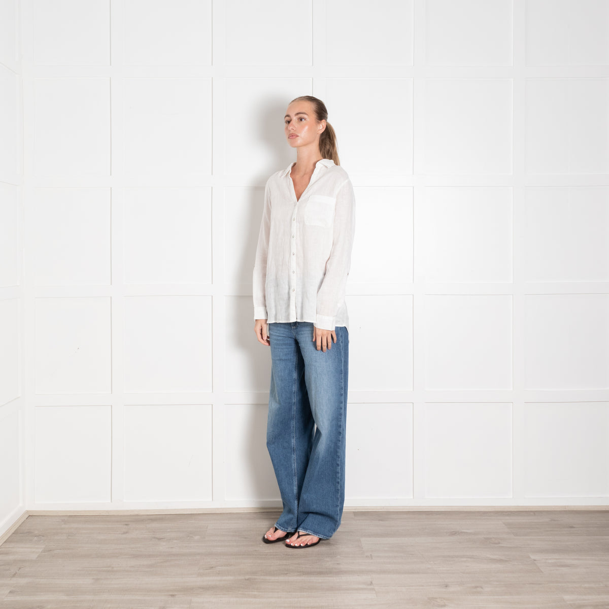 Sigrid Olsen White Linen Button Up Shirt