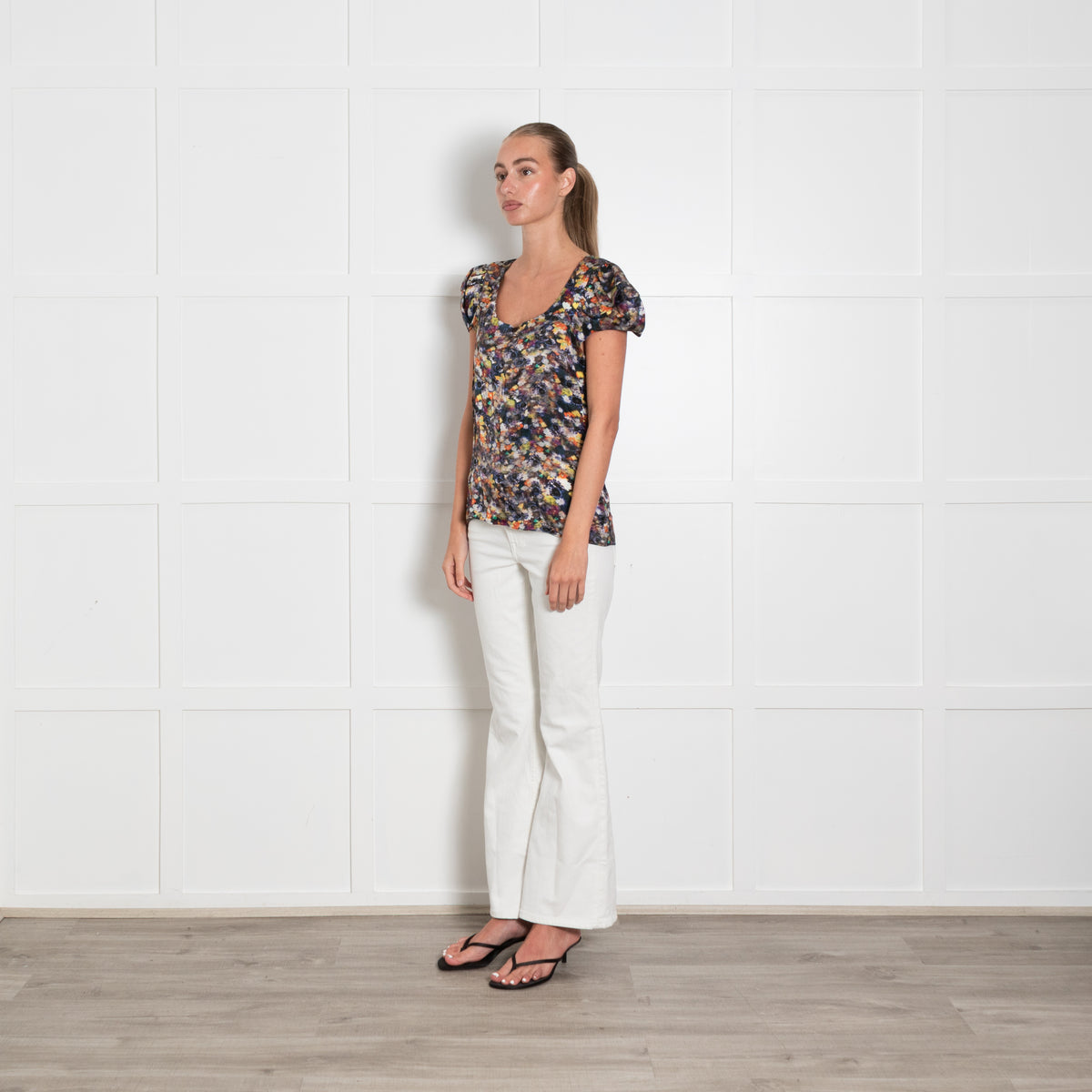 Erdem Dark Floral Cap Sleeve Silk Top