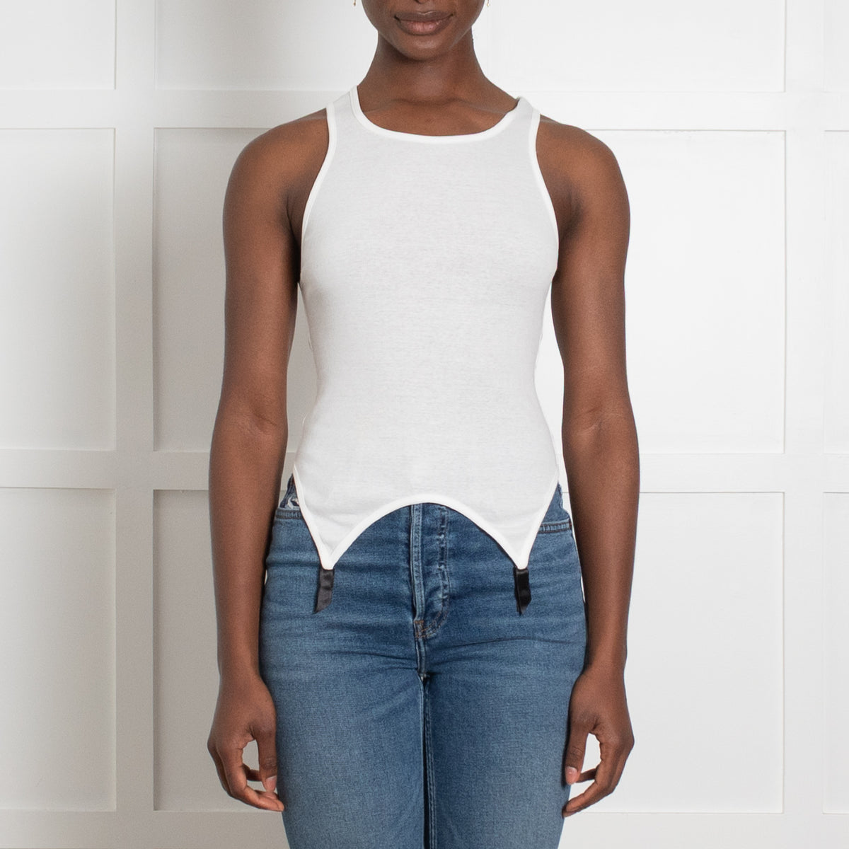 Kiki De Montparnasse White Ribbed Vest with Garter Hook Detail