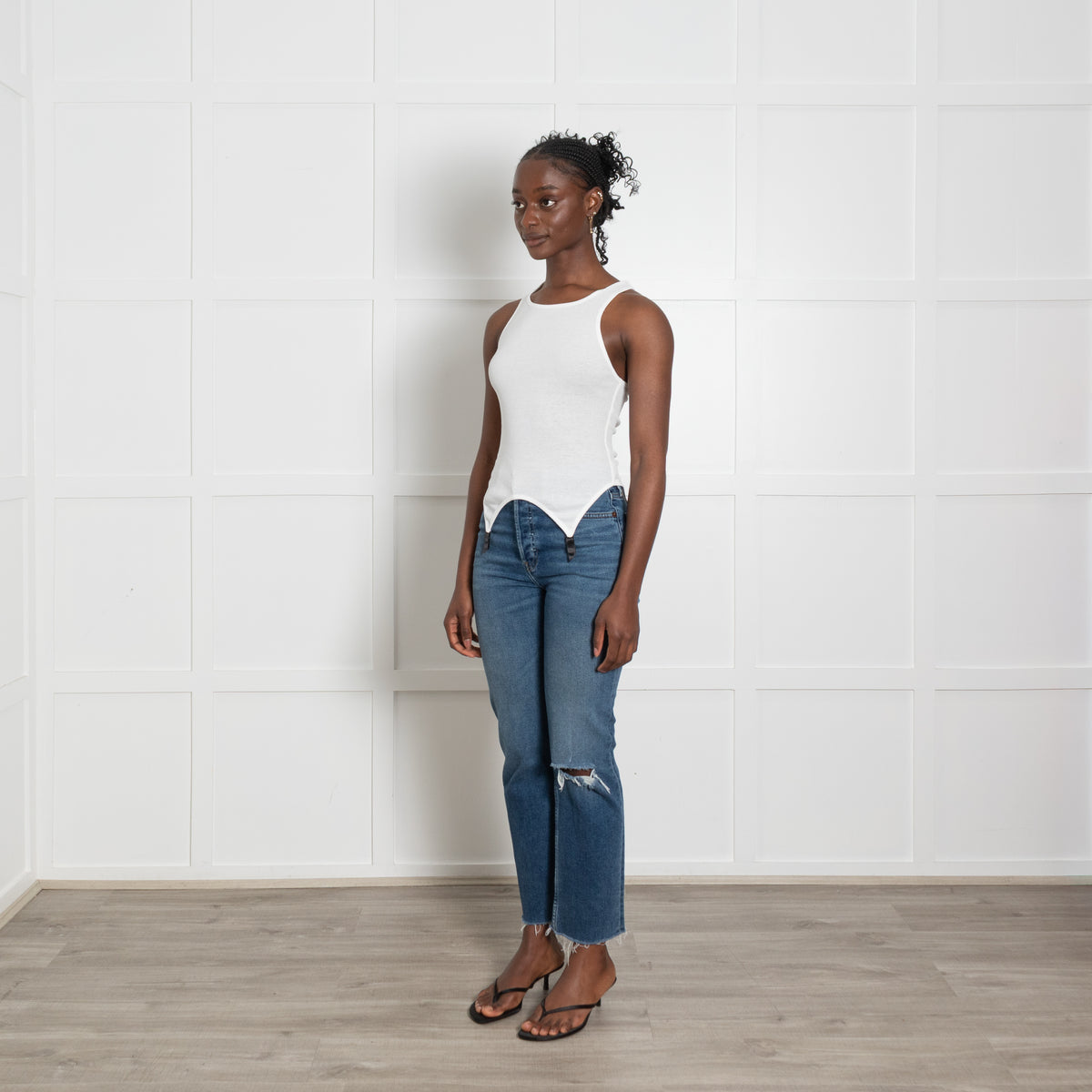 Kiki De Montparnasse White Ribbed Vest with Garter Hook Detail