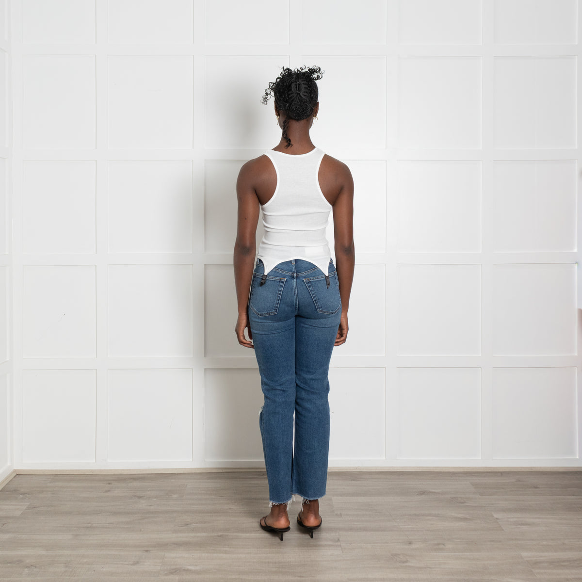 Kiki De Montparnasse White Ribbed Vest with Garter Hook Detail