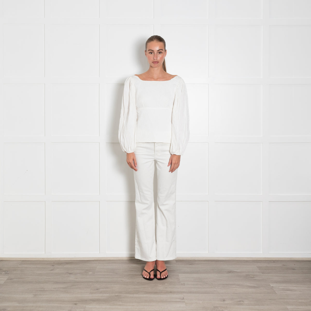 Emilia Wickstead White Crinkle Elasticated Wrist Top