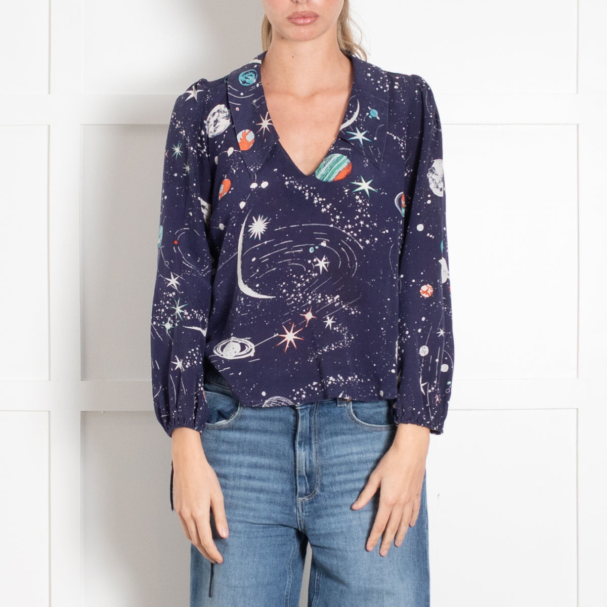 Rixo Silk Galaxy Print Blouse